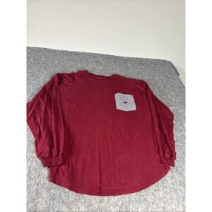 Southern Marsh Shirt Red Black Striped Pocket Spellout Long Sleeve Women's Large